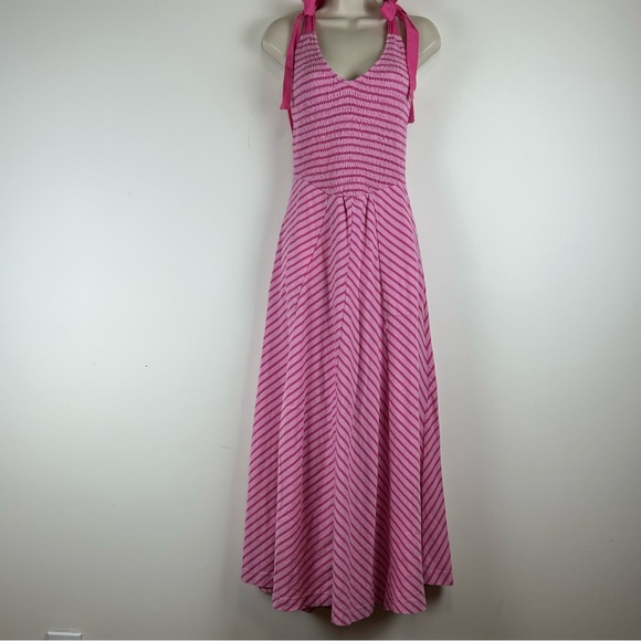 NWT Free People Pink Smocked Midi Dress with Tie-Straps sz M Coquette Boho Girly - Picture 3 of 16